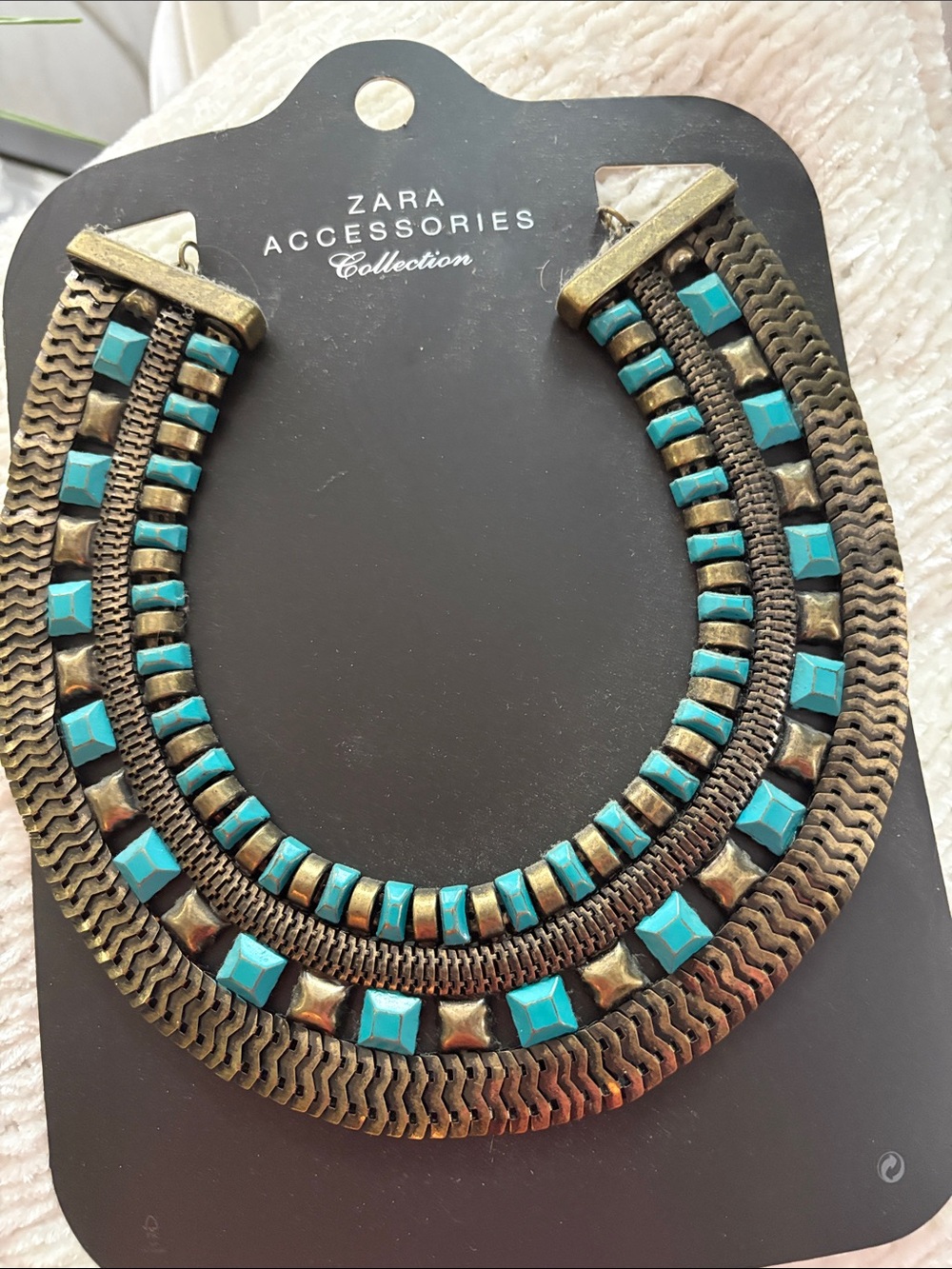 Zara Turquoise and Antique Gold Layered Collar Necklace